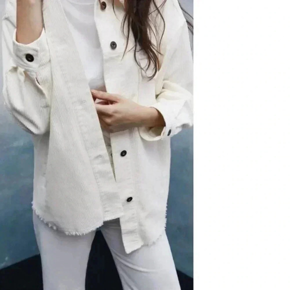 Zara Corduroy Oversized Loose Shirt Shacket Ivory Cream Long Sleeve Size  Small - Picture 3 of 13